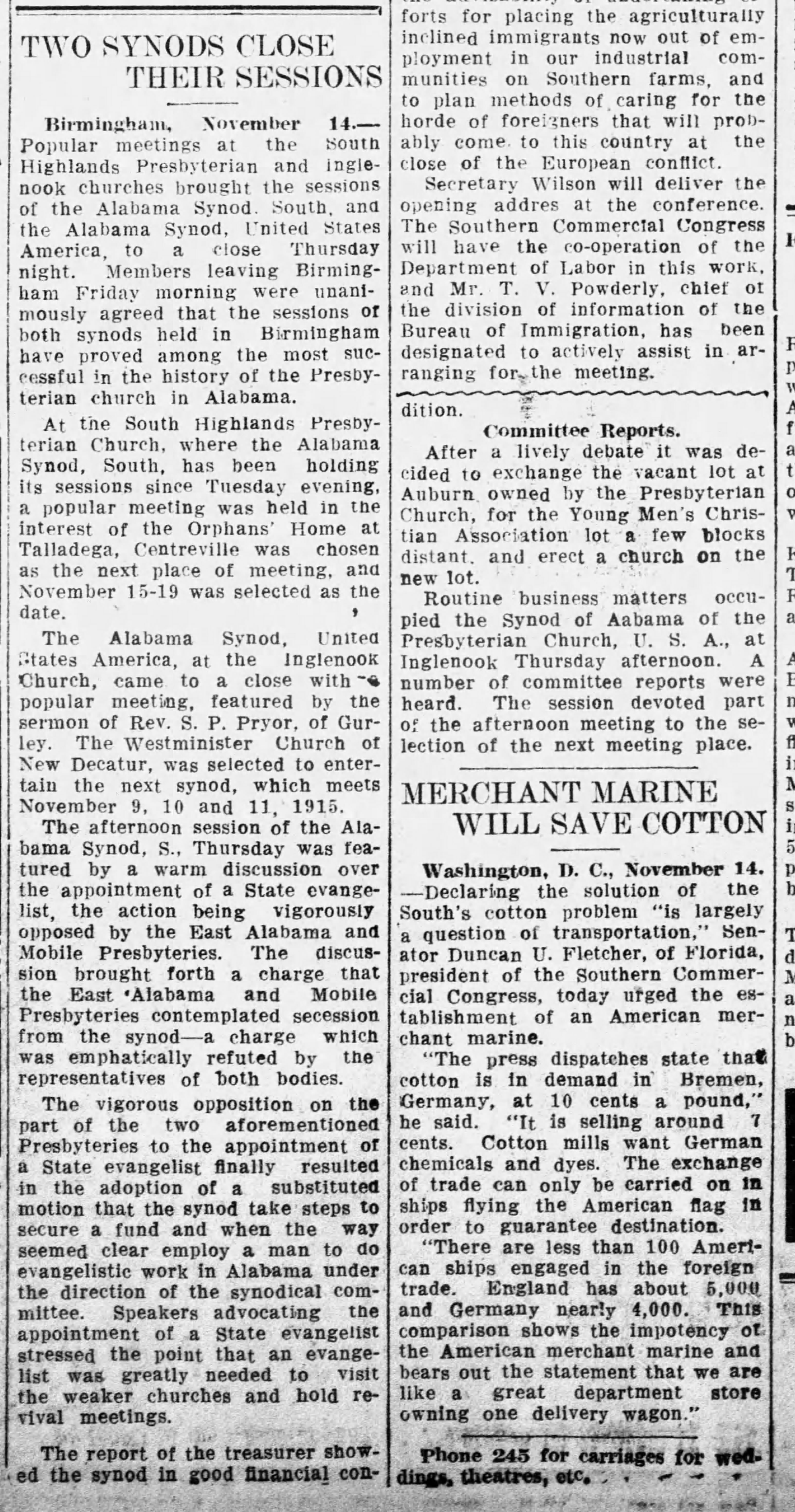 Two Synods Close Their Sessions (Discusses heated debates on evangelism)